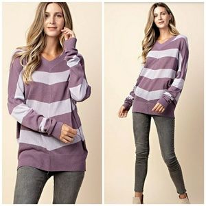 Violet Striped V-Neck Sweater